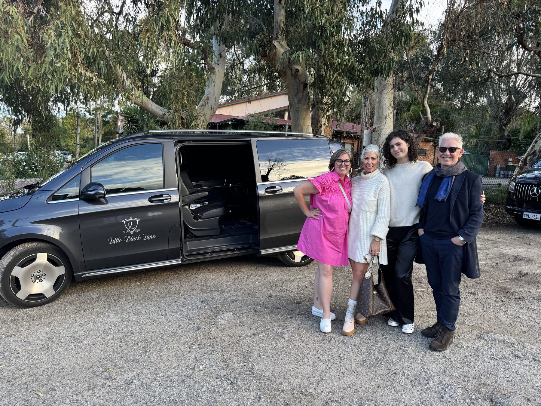 Family group beside the limo van at a Swan Valley winery